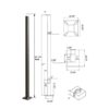 Dimensioned drawing of a 4 inch square steel area lighting pole showing base plate, anchor bolt pattern and tenon detail